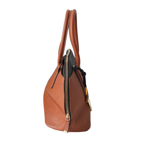 Calvin Klein Womens Brown & Black Faux Leather Satchel Handbag With Zipper Closu - Picture 6 of 11
